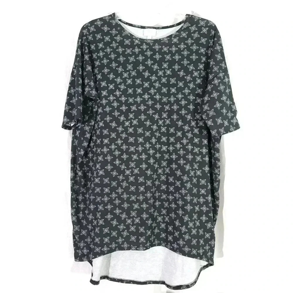 LuLaRoe Women's Size S Black Floral Print s/s Drop Shoulder Irma Tunic Top